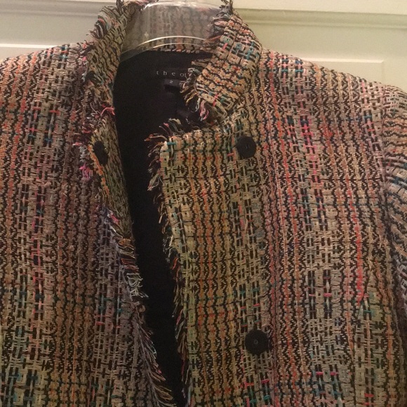 Theory Myleen Chromatic Cropped Tweed Fringe Coat - Picture 2 of 8